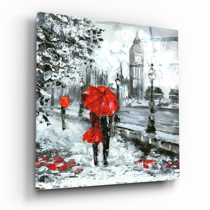 Tableau en verre - L'homme au parapluie rouge à Londres, Big Ben - Deco Story - L’histoire de la décoration s'écrit ici