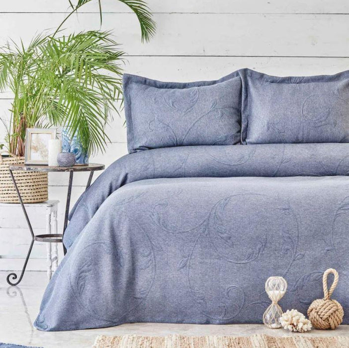 KARACA HOME MIRELA Double face Bleu indigo set couvre lit 2 personnes - Indigo çift kişilik yatak örtüsü seti